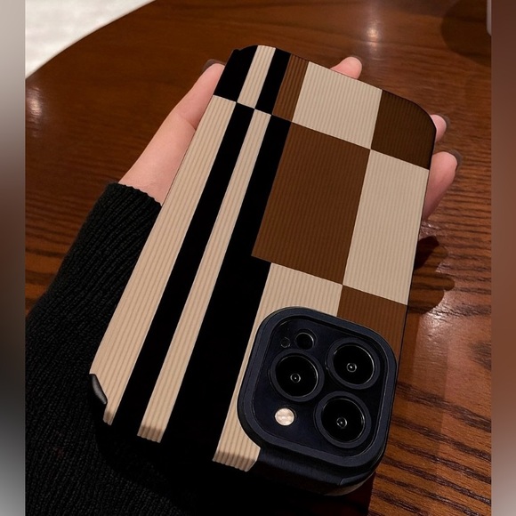 Apple iPhone Phone Case Vertical Stripes PU Leather Texture Color Block Brown - Picture 4 of 4